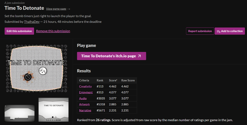 GMTK Game Jam Official Results — #113 Creativity & #313 Enjoyment